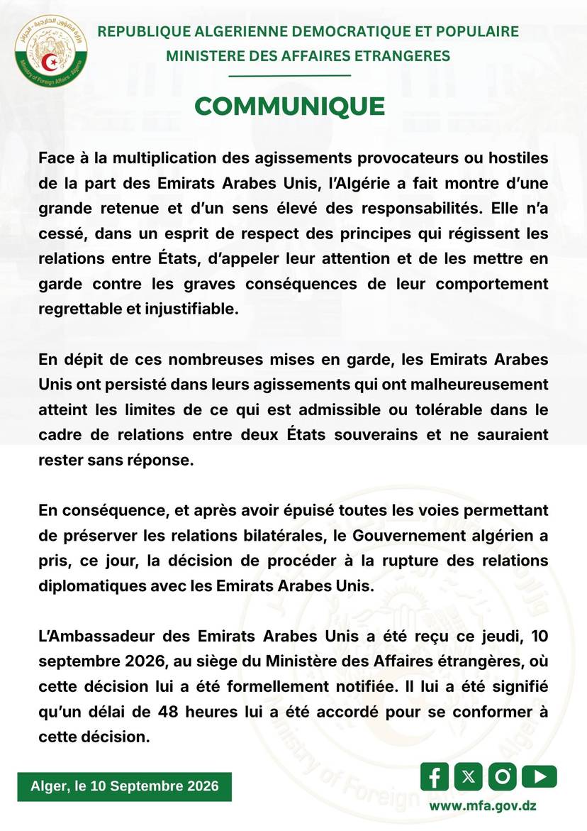 Statement by the Ministry of Foreign Affairs - 10/09/2026